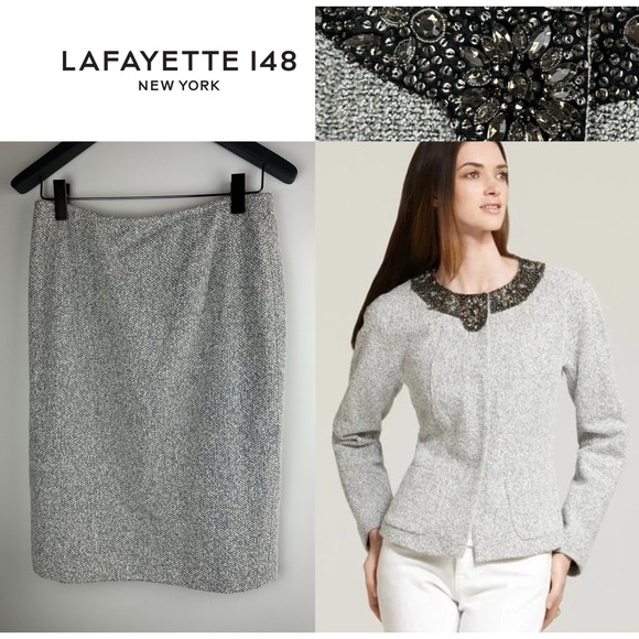Lafayette 148 New York Jackets & Blazers - Lafayette 148 Set Embellished Boucle Snap Jacket & Skirt Tweed Sizes 12 & 14
